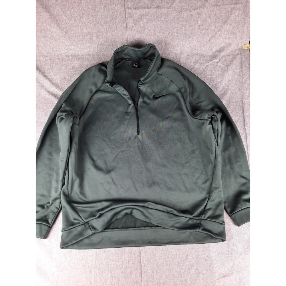 Nike Dri-Fit Men XL Zip-Up Fleece Lined  Warm Military Green Athletic Sweater